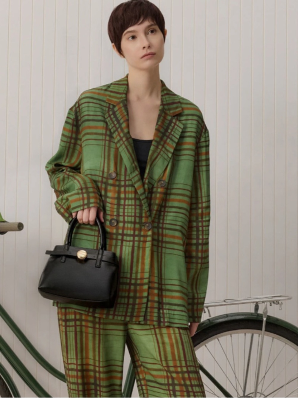 Zara ZW Collection Check Plaid Green Oversized Blazer